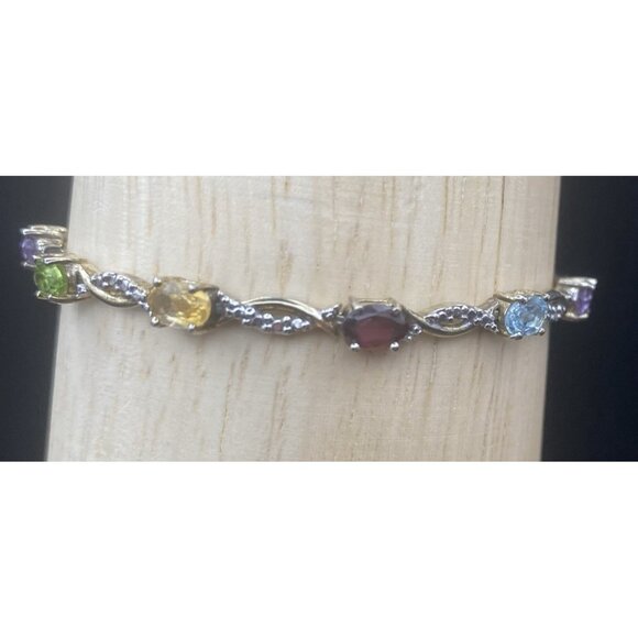 FAS Sterling Vermeil Bracelet Multi Color Gemstone Diamond Accent 2 Tone 7.5" - Picture 8 of 16